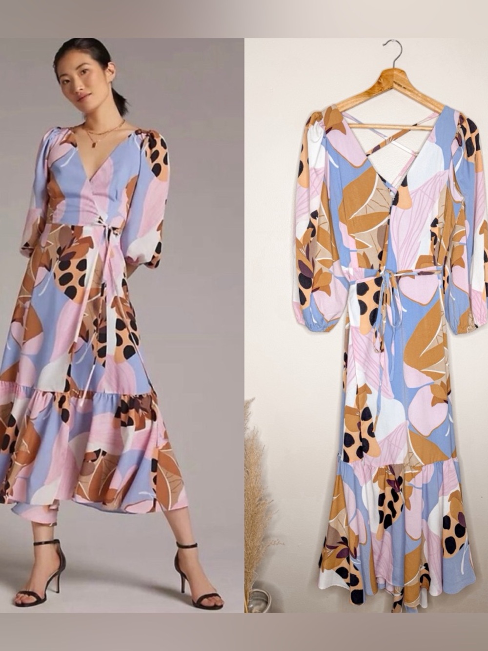 Hutch Multicolor Abstract Midi Dress in Blue, Pink & Brown